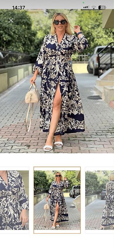 Mavi tünd rəng üzərində açıq rəngli bitki/floral naxışlı maxi don. Ön lalafo.az -da Mavi tünd rəng üzərində açıq rəngli bitki/floral naxışlı maxi don. Ön