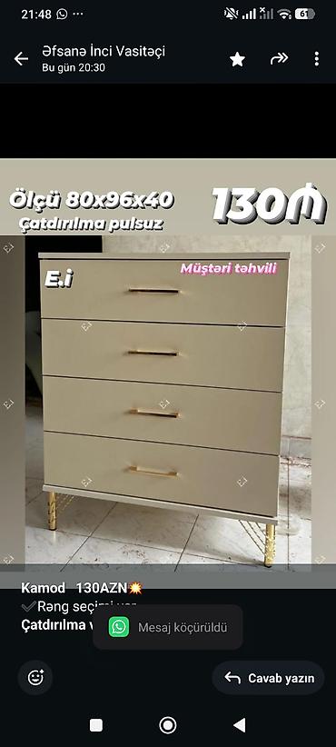 *Kamod 130AZN💥* ✔️Rəng seçimi var *Çatdırılma və quraşdırılma lalafo.az -da *Kamod 130AZN💥* ✔️Rəng seçimi var *Çatdırılma və quraşdırılma