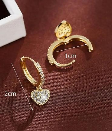 Minđuše: Zlatne minđuše alke sa priveskom srce - Dizajn: tanke alke sa visećim — 5