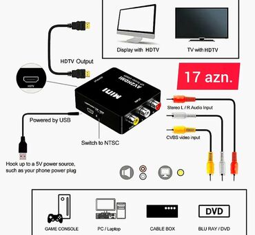 Audio və video kabellər: RCA-dan, AV-dən HDD-yə, HDMİ-yə, HDTV-yə ÇEVİRİCİ ( konvertor ) — 17