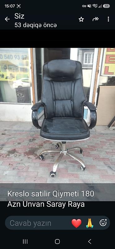 ucuz mebelər: Ofis kreslosu - Material: qara süni dəri üzlük - Ergonomik arxa — 1