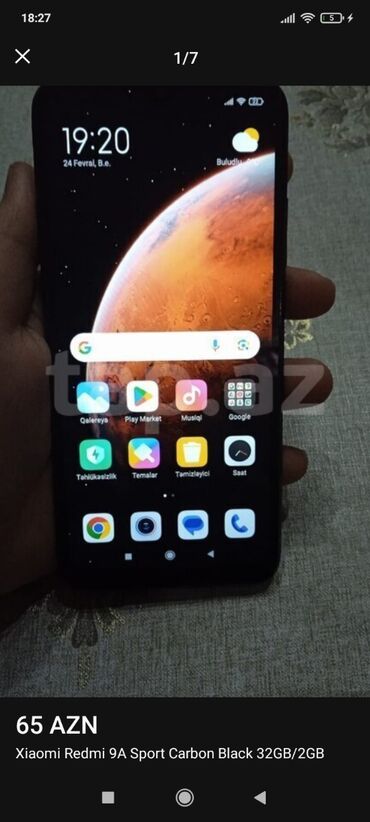 telefon tənzimləyici: Xiaomi Redmi 9A, 32 GB, rəng - Qara, 
 İki sim kartlı, Face ID