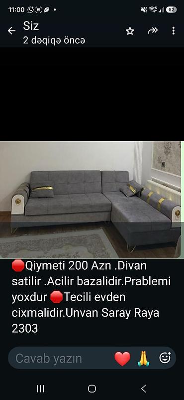 taxt demir: L‑şəkilli divan satılır. Açılır, bazalı modeldir. Rəngi tünd boz — 1