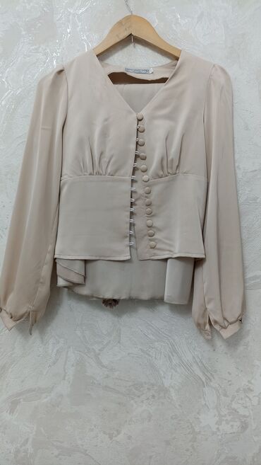 блузка женская: Блузка, Классикалык модель, Атлас, Solid print