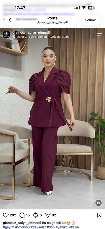 bordo şalvar: Qadın dəst – bordo rəngdə şalvar və pencək kombini - Rəng: dərin — 2
