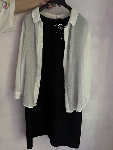 платье рубашка лен: Вечернее платье, Классическое, Короткая модель, Без рукавов, Стразы, 5XL (EU 50)