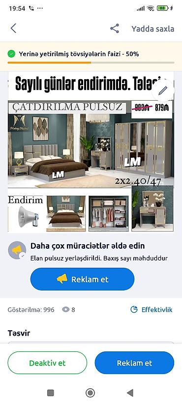 termo mebel: *Yataq dəsti* *Sifarişlə və yeni* Qiymət : *879₼* Dəstə daxildir — 2