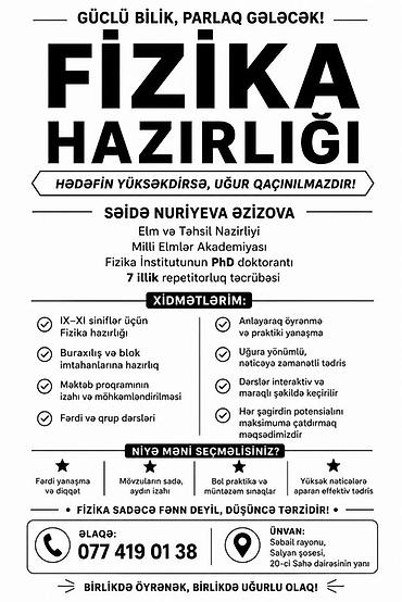 Repetitor, Fizika, İmtahanlara hazırlıq lalafo.az -da Repetitor, Fizika, İmtahanlara hazırlıq