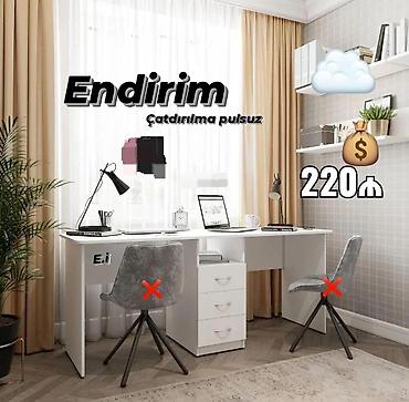 işlənmiş laminat: Düz masa, Stulsuz, Polkasız, Siyirməli, Metal — 1