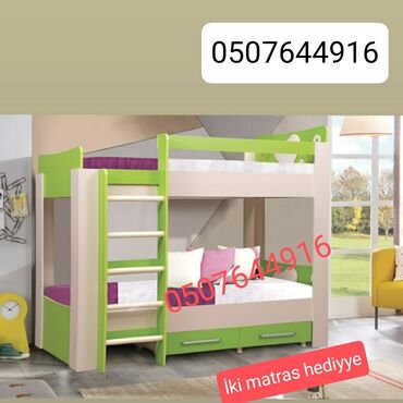 İkimərtəbəli uşaq çarpayıları: Oğlan və qız üçün, Yeni, Çarpayı, Matras ilə, Siyirməli, Laminat — 26