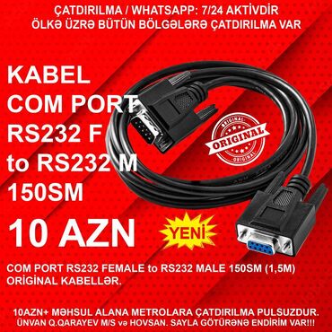 Digər kompüter aksesuarları: ⭐Kabel COM Port RS232 male to RS232 female 1,5m – 10 AZN
