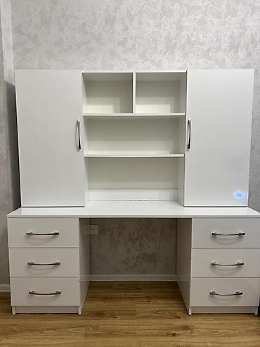 Ağ rəngli modul iş masası və üst dolab komplekti 2 ədəd - Geniş iş