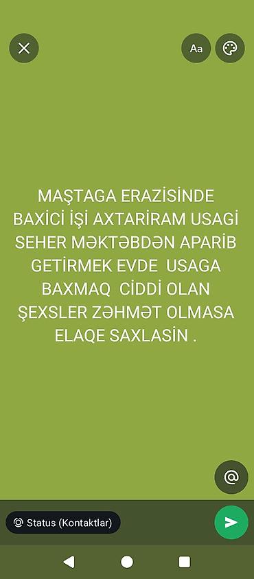 cobanlik isi: Maştağa ərazisində uşaq baxıcısı xidməti təklif olunur. Səhərlər uşağı — 1