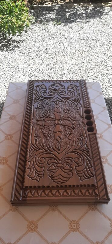 Şahmatlar: Əl işı taxta şahmat/nərd dəsti - Material: bərk ağac (əl oyması) - — 9