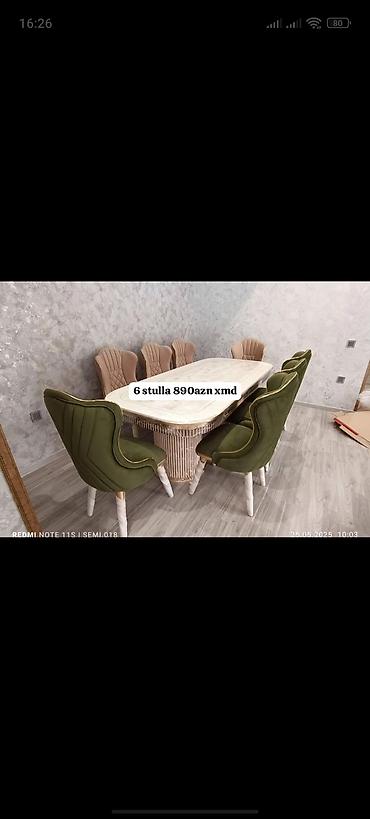 salon stullari: Qonaq otağı üçün, Yeni, Açılmayan, Dördbucaq masa, 6 stul — 1