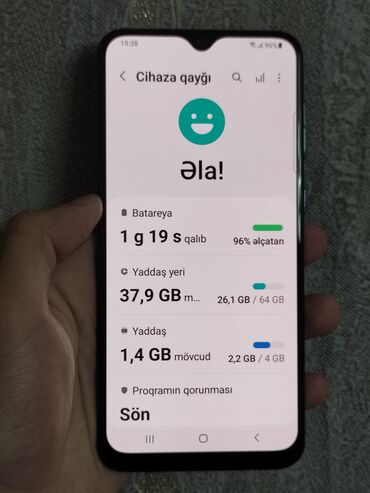 telefon usta: Samsung Galaxy A30s, 64 GB, rəng - Göy, İki sim kartlı, Face ID, Sensor