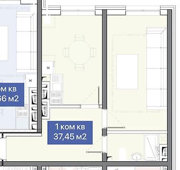 квартиры под самоотделку: 1 комната, 37 м², Элитка, 2 этаж, ПСО (под самоотделку) — 1