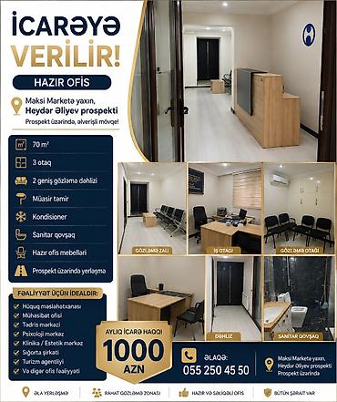 İcarəyə ofislər: İcarəyə verilir Yerləşmə: - Maksı Marketə yaxın, Heydər Əliyev — 14
