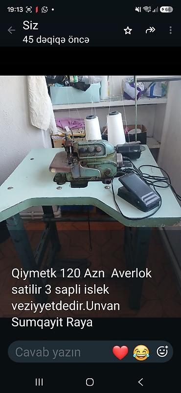 Averlok (overlok) tikiş maşını – 3 saplı, işlək. Stol, ayaq pedalı və