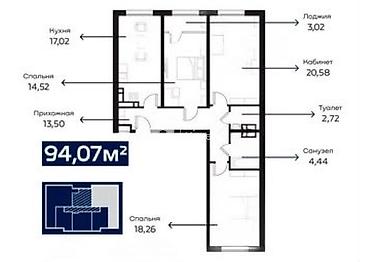 олокон: 3 комнаты, 94 м², Элитка, 10 этаж, Свежий ремонт — 2