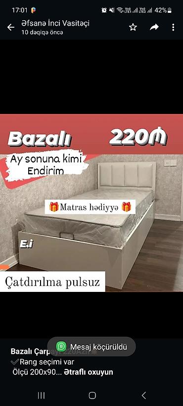 *Bazalı Çarpayı 220Azn💥* ✔️Rəng seçimi var Ölçü 200x90 ✔️ *Şəhər