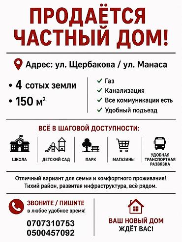 дома манас: Продаётся частный дом Адрес: ул. Щербакова / ул. Манаса Площадь — 1