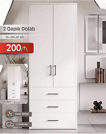 2 qapılı dolab – 90×200×47 sm. - Minimalist dizayn, düz xətlər və