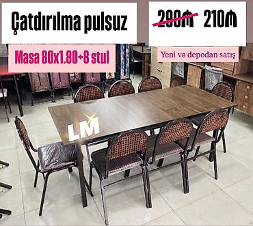 taxta stollar: Masa və stul dəsti - Dəst: 1 ədəd masa + 8 ədəd stul - Masa ölçüsü — 1