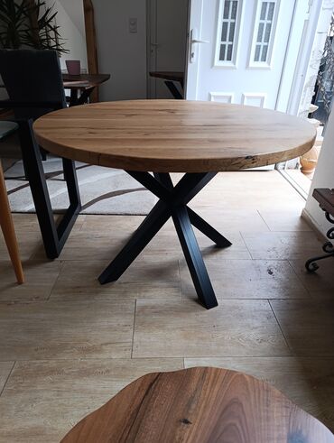 ikea stolovi na rasklapanje: Sto okrugli HRAST puno drvo/ mentalne noge Prečnik 110cm Izrada