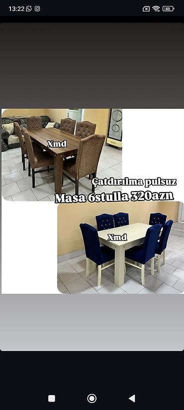 drel dəsti: Masa və 6 stuldan ibarət dəst - Qiymət: 320 AZN (şəkildə göstərilib) — 1