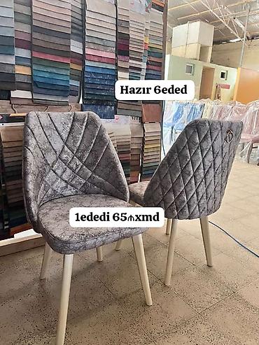 Stullar: Yumşaq oturacaqlı, müasir dizaynlı stul. Boz tonlarda parçalı üzlüyə — 1