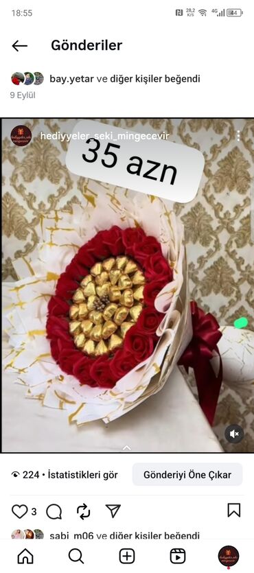 Ləpələr: Şokolad və gül buketi - Zərif dizaynlı hədiyyə buketi: mərkəzdə