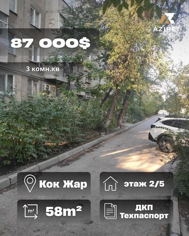 ак ордо участки: 3 комнаты, 58 м², 104 серия, 2 этаж, Старый ремонт