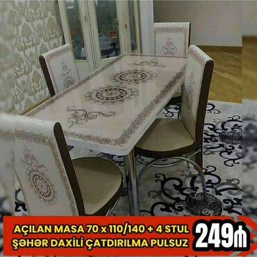 Masa və oturacaq dəstləri: Qonaq otağı üçün, Yeni, Açılan, Dördbucaq masa, 4 stul — 15