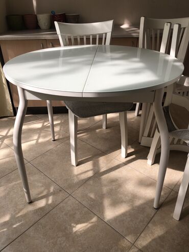 кухонный стол стулья: Кухонный Стол, цвет - Белый, Б/у