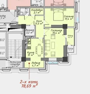 30: 2 комнаты, 78 м², Асанбай мкр Элитка, 12 этаж, ПСО (под самоотделку) — 2
