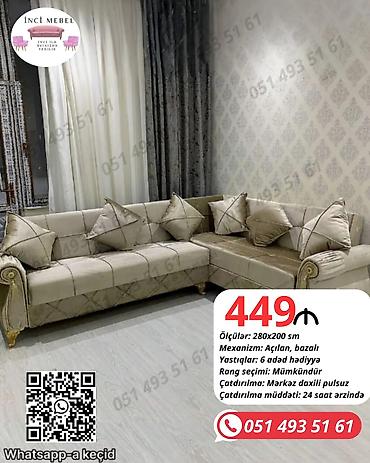 Divanlar: Künc divan, Yeni, Açılan, Bazalı, Parça, Şəhərdaxili pulsuz çatdırılma — 1