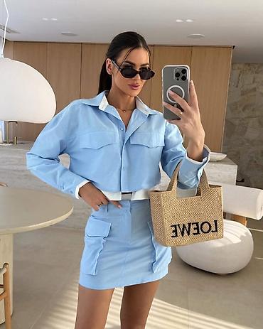 Kompleti: 🔥Top zenski komplet košulja + mini suknja
✅3200 din — 9