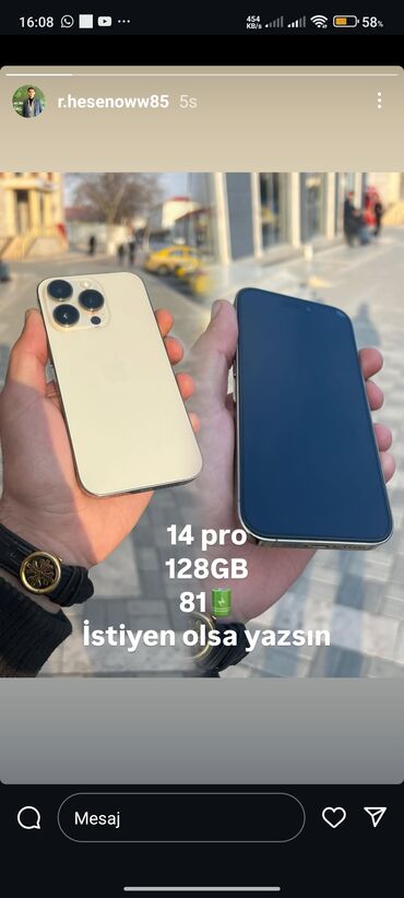 soyuducular ikinci el: IPhone 14 Pro, 128 GB, Matte Gold, Barmaq izi, Simsiz şarj, Face ID