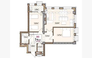 башня: 3 комнаты, 80 м², Асанбай мкр Элитка, 17 этаж, ПСО (под самоотделку) — 1