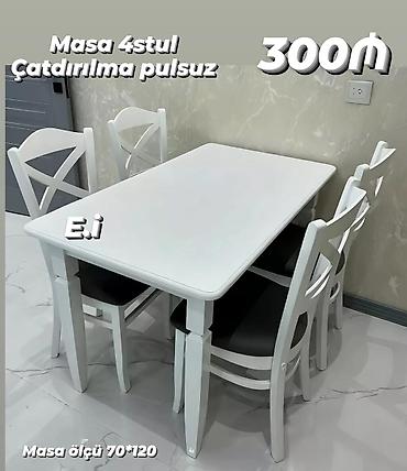 masa olculeri: Məhsul: Yemək masası + 4 ədəd stul dəsti - Rəng: Ağ (stulların — 1