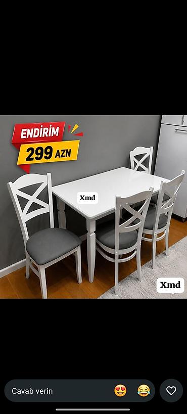 stol sul: Mətbəx üçün, Yeni, Açılmayan, Dördbucaq masa, 4 stul — 1
