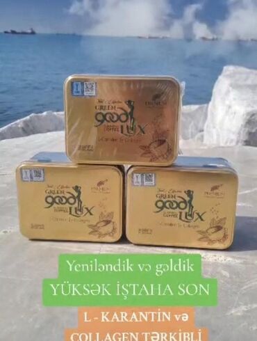 hialuron turşusu kapsul: Green Good Lux markalı, qızılı rəngdə qutularda təqdim olunan pəhriz