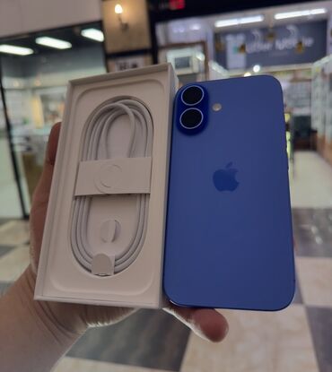 телефон iphone 8: IPhone 16, Новый, 256 ГБ, Синий, Защитное стекло, Чехол, Кабель, 100 %