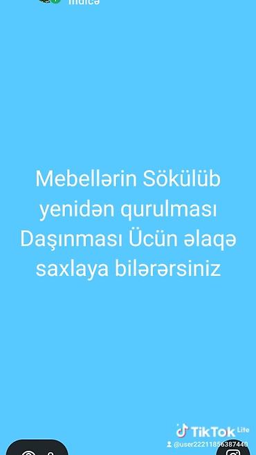 Сборка мебели: Xidmət: Mebellərin sökülməsi, daşınması və yenidən quraşdırılması — 1