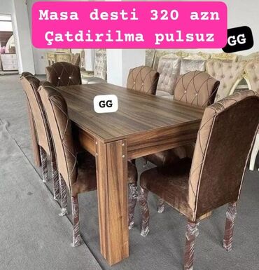 Çarpayılar: Mətbəx üçün, Açılmayan, Dördbucaq masa, 6 stul