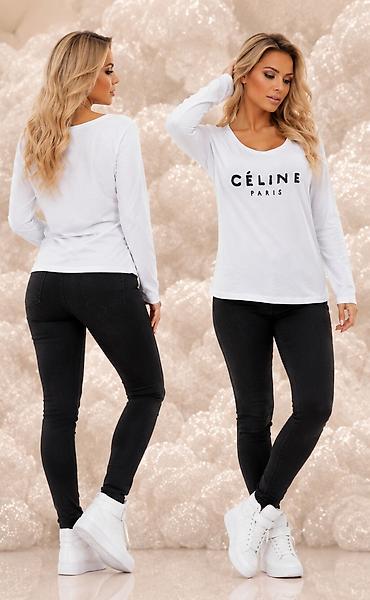 terranova helanke: Ženska majica sa dugim rukavima – CÉLINE PARIS - Boja: bela - Print — 2
