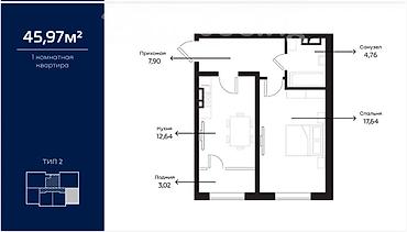1 bedroom: 1 комната, 45 м², Ала-Арча ж/м Элитка, 6 этаж, Свежий ремонт — 3