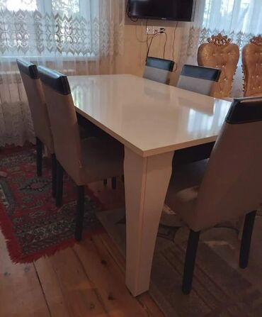 барные стулья: Qonaq otağı üçün, Dördbucaq masa, 6 stul