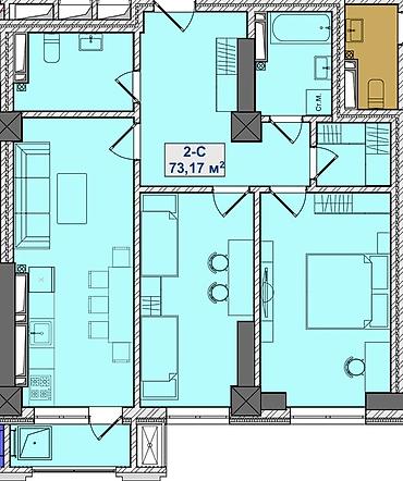 мкр улан2: 73 м², Без мебели — 5